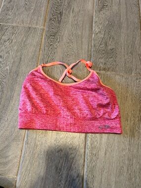 Champion Heathered Pink Strappy Sports Bra with Coral Trim -size large